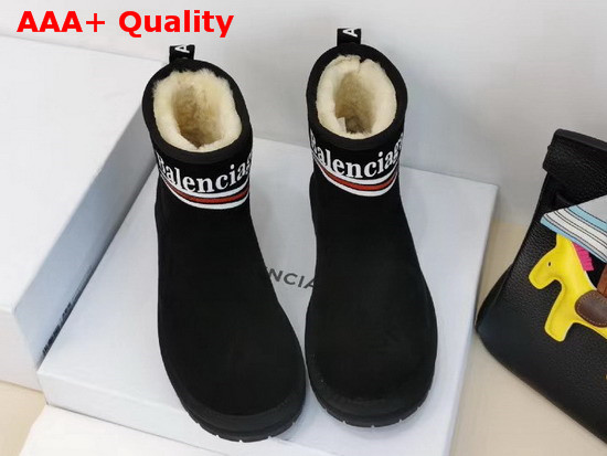 Balenciaga Logo Snow Boot in Black Suede and Shearling Sheepskin Replica