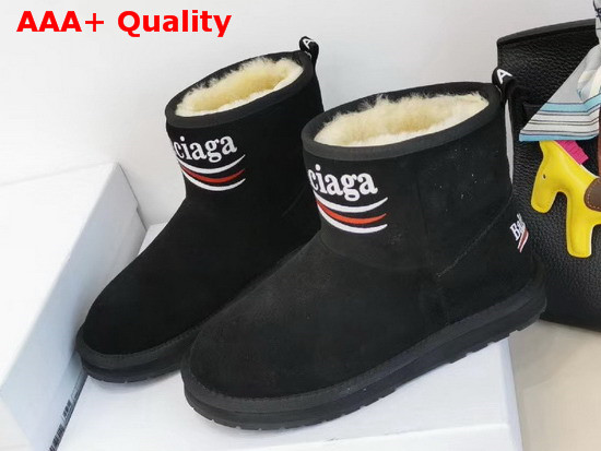 Balenciaga Logo Snow Boot in Black Suede and Shearling Sheepskin Replica