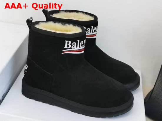 Balenciaga Logo Snow Boot in Black Suede and Shearling Sheepskin Replica