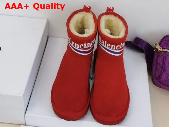 Balenciaga Logo Snow Boot in Red Suede and Shearling Sheepskin Replica