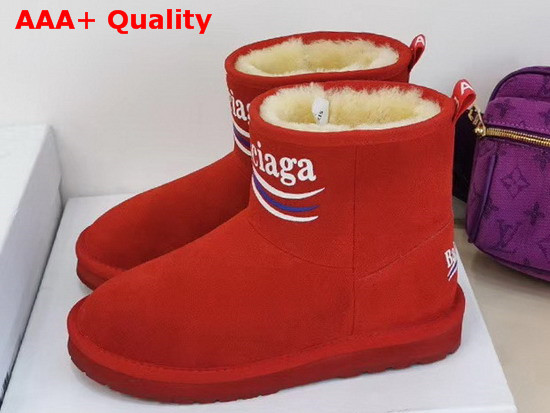 Balenciaga Logo Snow Boot in Red Suede and Shearling Sheepskin Replica