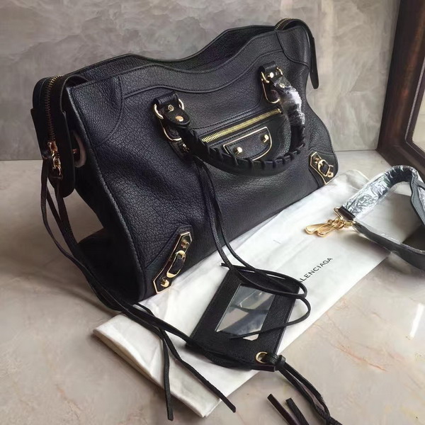 Balenciaga Metallic Edge City Bag in Black Shiny Grained Goatskin with Gold Metal For Sale