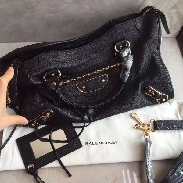 Balenciaga Metallic Edge City Bag in Black Shiny Grained Goatskin with Gold Metal For Sale