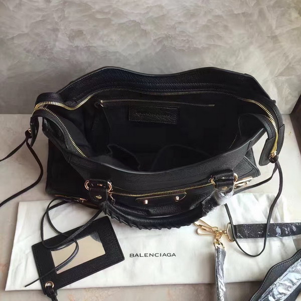 Balenciaga Metallic Edge City Bag in Black Shiny Grained Goatskin with Gold Metal For Sale