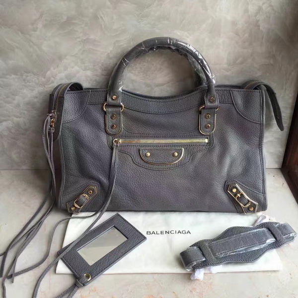 Balenciaga Metallic Edge City Bag in Dark Grey Shiny Grained Goatskin with Silver Metal For Sale