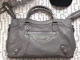 Balenciaga Metallic Edge City Bag in Grey Shiny Grained Goatskin with Silver Metal For Sale