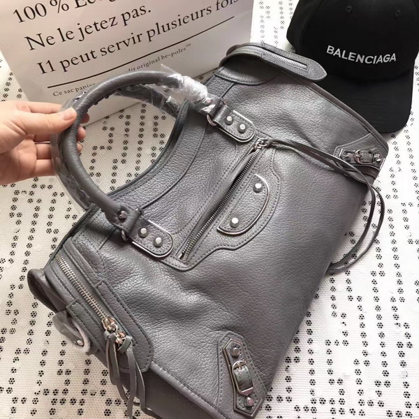 Balenciaga Metallic Edge City Bag in Grey Shiny Grained Goatskin with Silver Metal For Sale