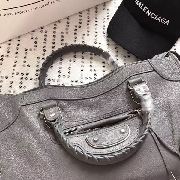 Balenciaga Metallic Edge City Bag in Grey Shiny Grained Goatskin with Silver Metal For Sale