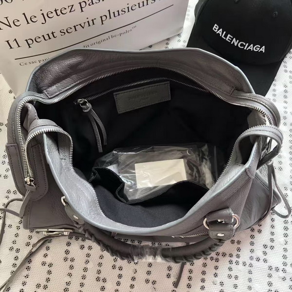 Balenciaga Metallic Edge City Bag in Grey Shiny Grained Goatskin with Silver Metal For Sale