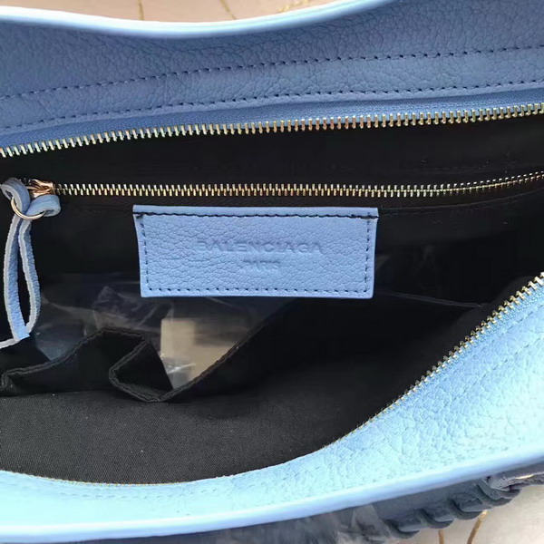 Balenciaga Metallic Edge City Bag in Light Blue Shiny Grained Goatskin with Silver Metal For Sale