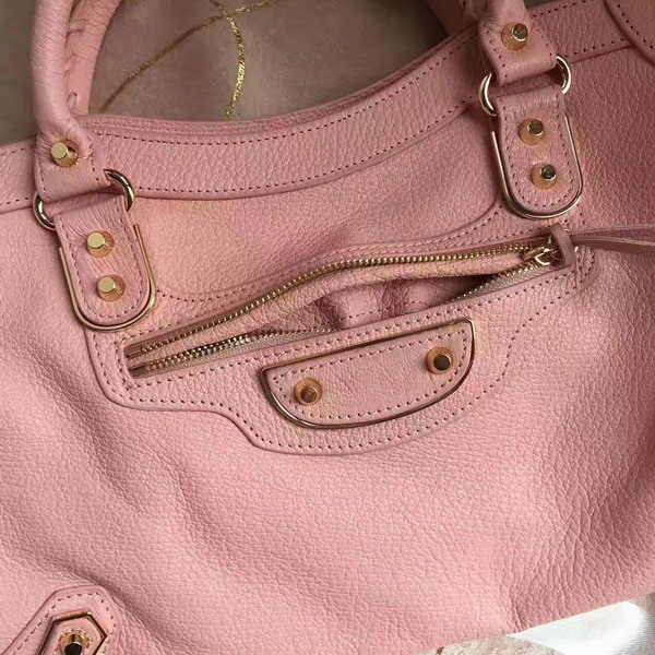 Balenciaga Metallic Edge City Bag in Light Pink Shiny Grained Goatskin with Gold Metal For Sale