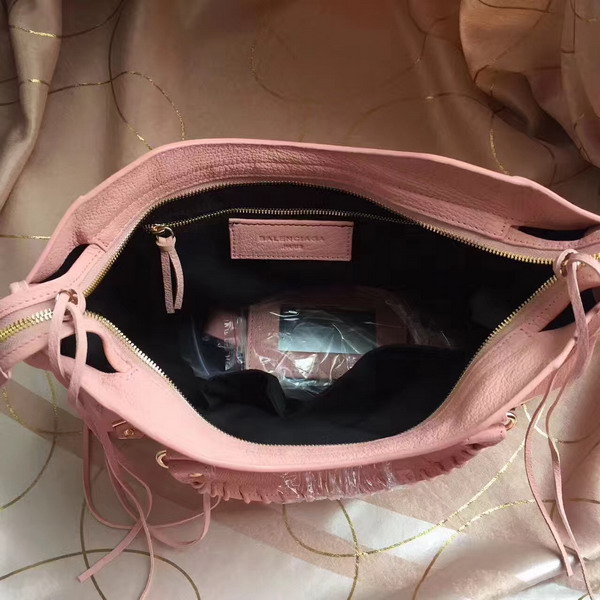 Balenciaga Metallic Edge City Bag in Light Pink Shiny Grained Goatskin with Gold Metal For Sale