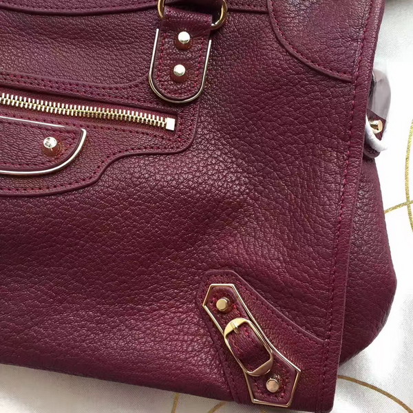 Balenciaga Metallic Edge City Bag in Oxblood Shiny Grained Goatskin with Gold Metal For Sale