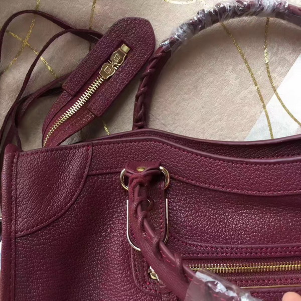 Balenciaga Metallic Edge City Bag in Oxblood Shiny Grained Goatskin with Gold Metal For Sale