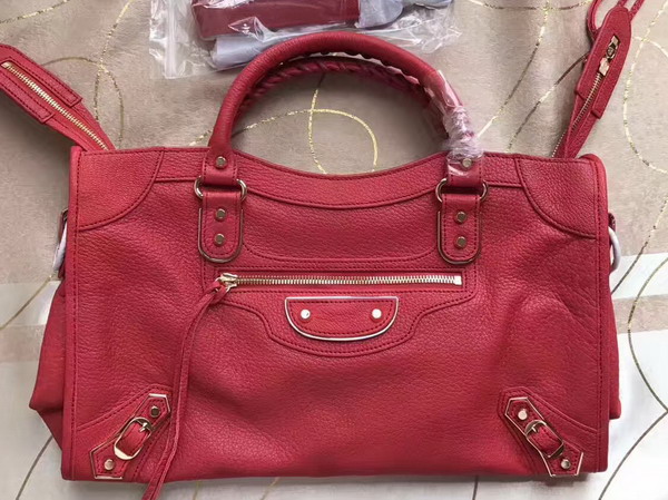 Balenciaga Metallic Edge City Bag in Red Shiny Grained Goatskin with Gold Metal For Sale