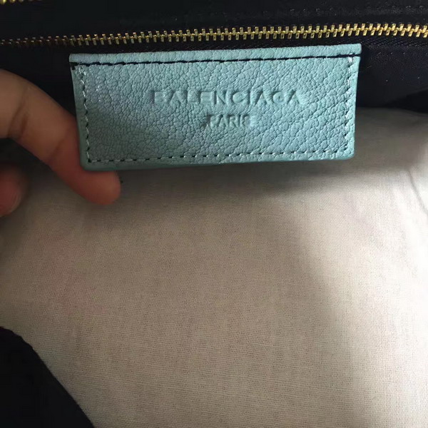 Balenciaga Metallic Edge City Bag in Sky Blue Shiny Grained Goatskin with Gold Metal For Sale