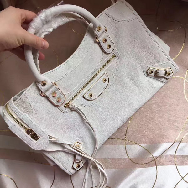 Balenciaga Metallic Edge City Bag in White Shiny Grained Goatskin with Gold Metal For Sale