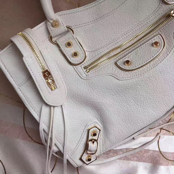 Balenciaga Metallic Edge City Bag in White Shiny Grained Goatskin with Gold Metal For Sale