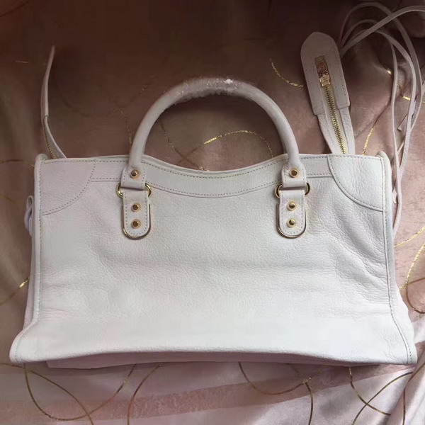 Balenciaga Metallic Edge City Bag in White Shiny Grained Goatskin with Gold Metal For Sale