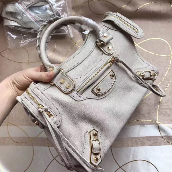 Balenciaga Metallic Edge City S in Beige Shiny Grained Goatskin with Gold Metal For Sale