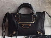 Balenciaga Metallic Edge City S in Black Shiny Grained Goatskin with Gold Metal For Sale