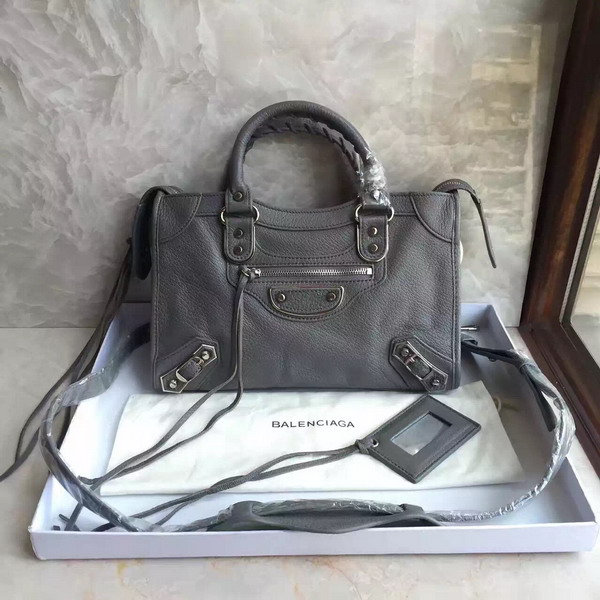 Balenciaga Metallic Edge City S in Dark Grey Shiny Grained Goatskin with Silver Metal For Sale