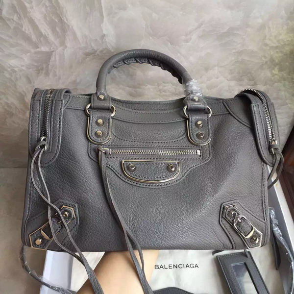 Balenciaga Metallic Edge City S in Dark Grey Shiny Grained Goatskin with Silver Metal For Sale