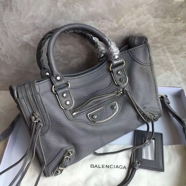 Balenciaga Metallic Edge City S in Dark Grey Shiny Grained Goatskin with Silver Metal For Sale