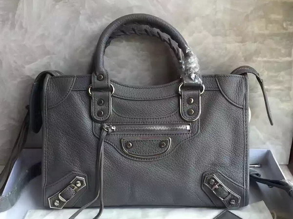 Balenciaga Metallic Edge City S in Dark Grey Shiny Grained Goatskin with Silver Metal For Sale