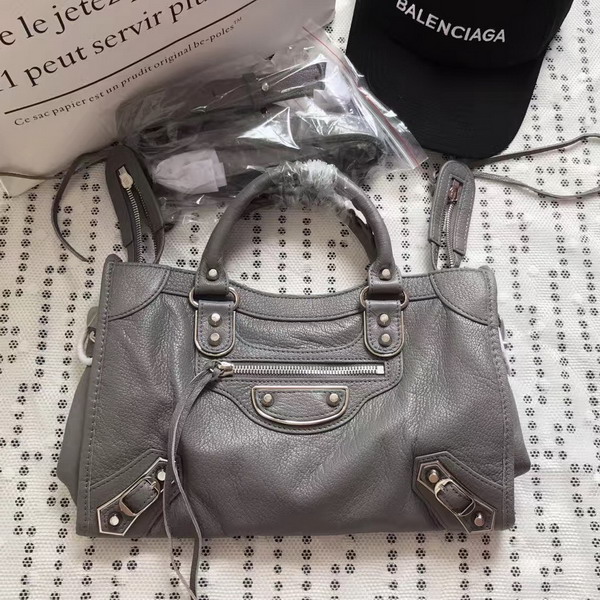 Balenciaga Metallic Edge City S in Grey Shiny Grained Goatskin with Silver Metal For Sale