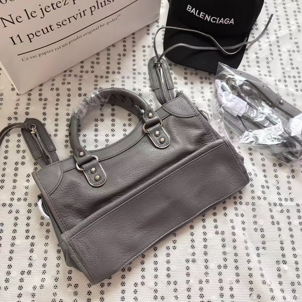 Balenciaga Metallic Edge City S in Grey Shiny Grained Goatskin with Silver Metal For Sale