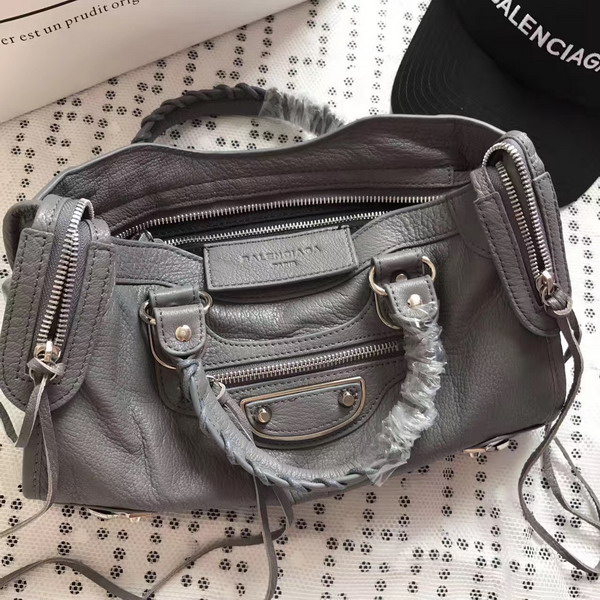 Balenciaga Metallic Edge City S in Grey Shiny Grained Goatskin with Silver Metal For Sale