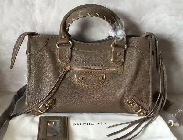 Balenciaga Metallic Edge City S in Khaki Shiny Grained Goatskin For Sale