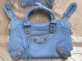 Balenciaga Metallic Edge City S in Light Blue Shiny Grained Goatskin with Silver Metal For Sale