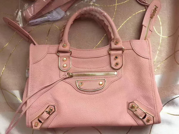 Balenciaga Metallic Edge City S in Light Pink Shiny Grained Goatskin with Gold Metal For Sale