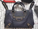 Balenciaga Metallic Edge City S in Midnight Blue Shiny Grained Goatskin with Gold Metal For Sale