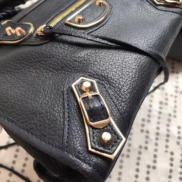 Balenciaga Metallic Edge City S in Midnight Blue Shiny Grained Goatskin with Gold Metal For Sale