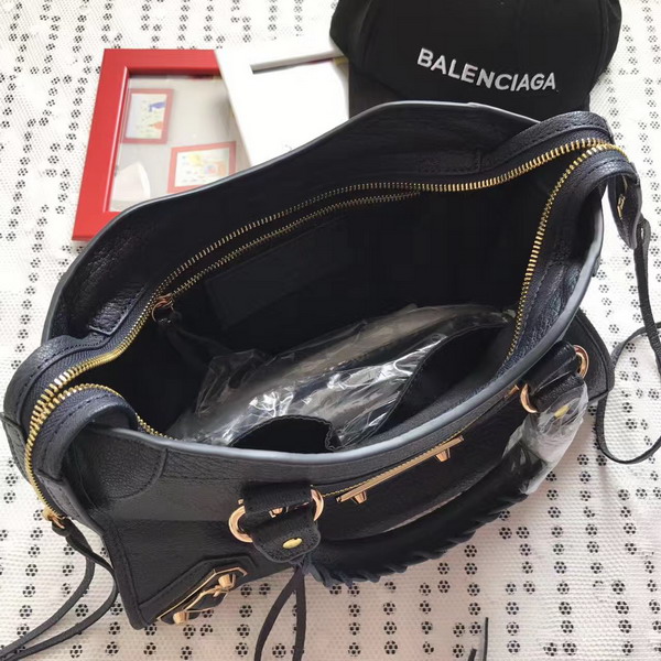 Balenciaga Metallic Edge City S in Midnight Blue Shiny Grained Goatskin with Gold Metal For Sale