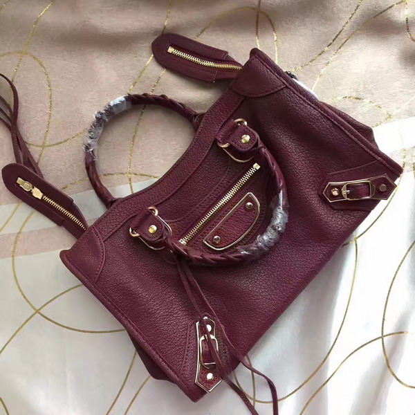 Balenciaga Metallic Edge City S in Oxblood Shiny Grained Goatskin with Gold Metal For Sale