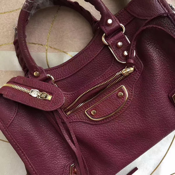 Balenciaga Metallic Edge City S in Oxblood Shiny Grained Goatskin with Gold Metal For Sale