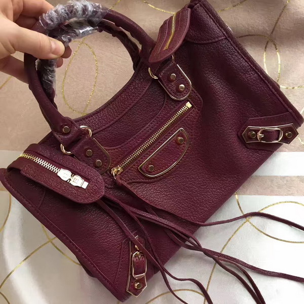 Balenciaga Metallic Edge City S in Oxblood Shiny Grained Goatskin with Gold Metal For Sale