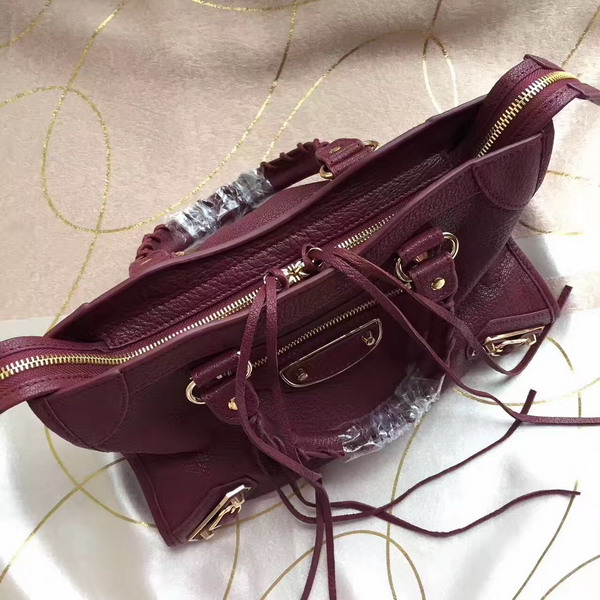 Balenciaga Metallic Edge City S in Oxblood Shiny Grained Goatskin with Gold Metal For Sale