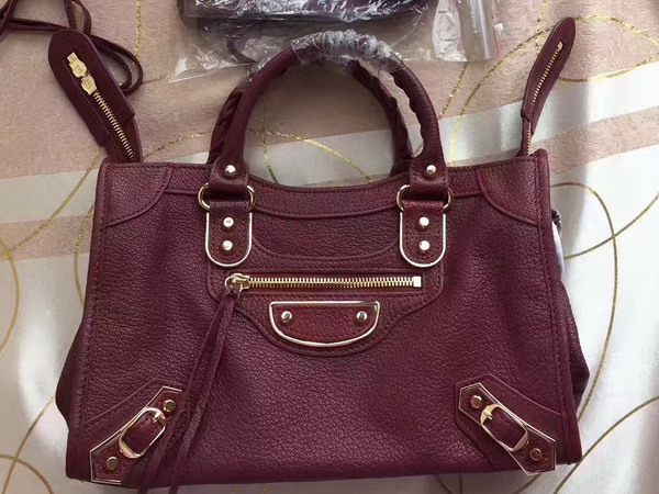 Balenciaga Metallic Edge City S in Oxblood Shiny Grained Goatskin with Gold Metal For Sale