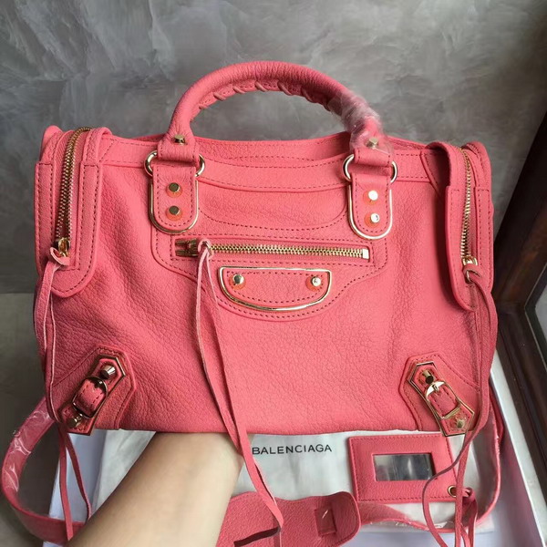 Balenciaga Metallic Edge City S in Pink Shiny Grained Goatskin with Gold Metal For Sale