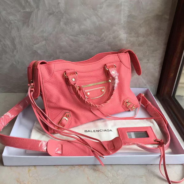 Balenciaga Metallic Edge City S in Pink Shiny Grained Goatskin with Gold Metal For Sale