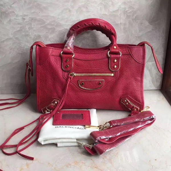 Balenciaga Metallic Edge City S in Red Shiny Grained Goatskin with Gold Metal For Sale