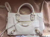 Balenciaga Metallic Edge City S in White Shiny Grained Goatskin with Gold Metal For Sale