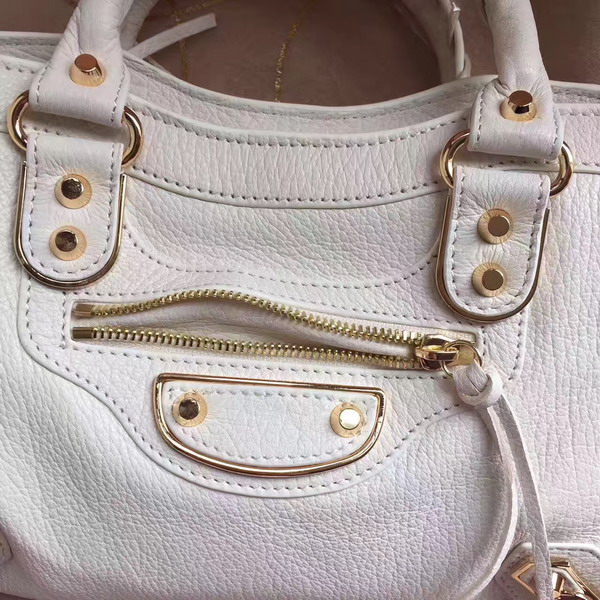 Balenciaga Metallic Edge City S in White Shiny Grained Goatskin with Gold Metal For Sale