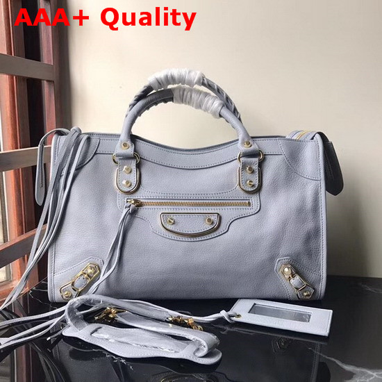 Balenciaga Metallic Edge City in Baby Blue Goatskin Replica