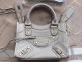 Balenciaga Metallic Edge Mini City Bag in Beige Shiny Grained Goatskin with Gold Metal For Sale